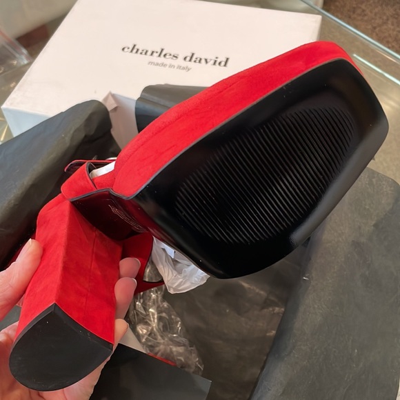 NWT Charles David red suede leather square toe buckle chunky heel platform 7/7.5 - Picture 6 of 11